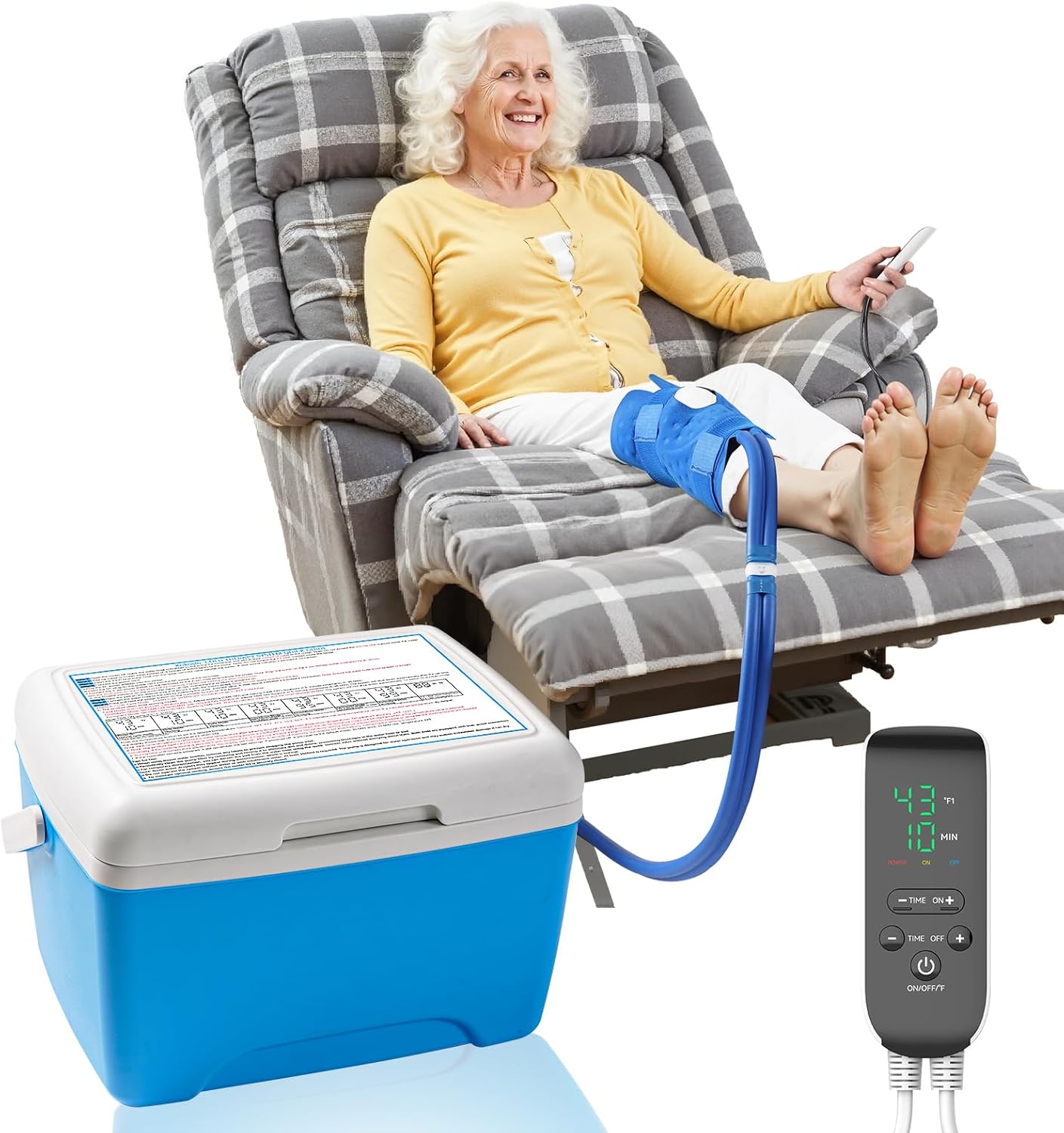 Cold Therapy Machine for Knee After Surgery – Ice Machine System with Timer & Temp Control, 12-Hour Ice Retention with 9Qt Fridge-Grade Cooler, Portable Quiet Pump for Home & Bedrest