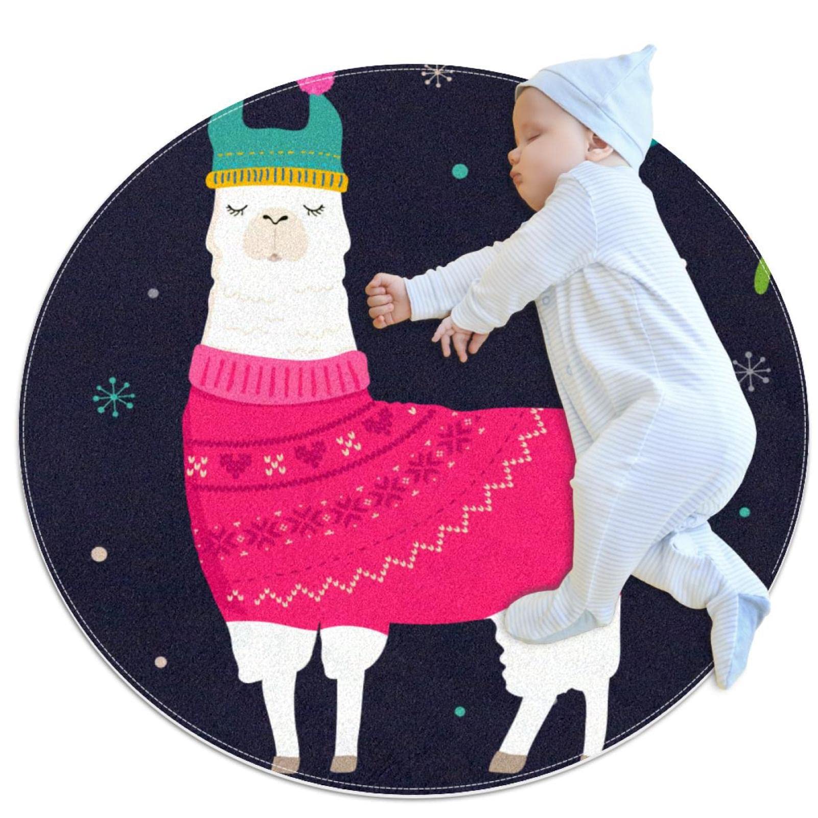 Tapis Joyeux Noël alpaga rond 100cm, le cadeau idéal et doux pour décorer une chambre