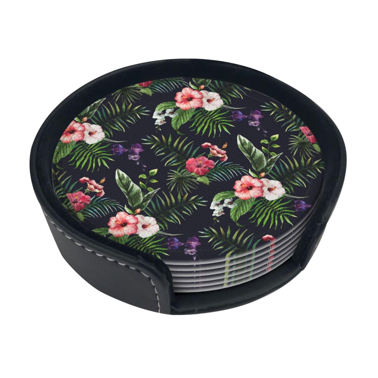 Florals Print Round Coasters Set Of 6,Coaster For Tabletop Protection Home Bar Decor
