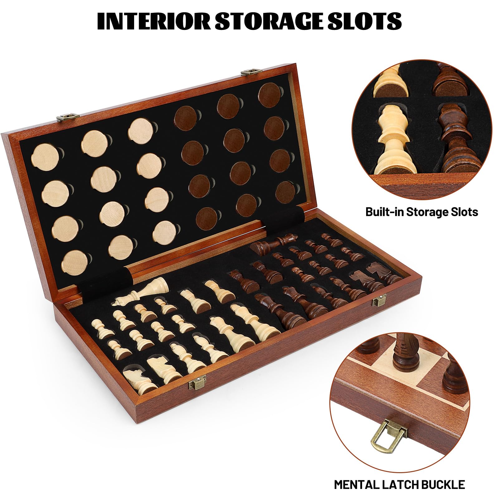 LEAP 15 inch Wooden Folding Chess / 3 inch King Height Chess Pieces, Portable Travel Chess Board Folding Board - Sapele & Maple Inlay - Image 2