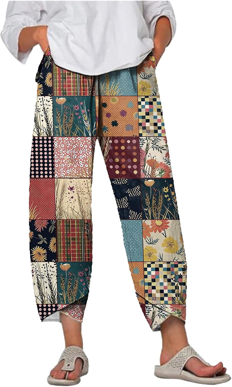 Capri Pants for Women Wide Leg Plus Size Casual Summer Beach Elastic Waist 2025 Fashion Trendy Pants with Pockets