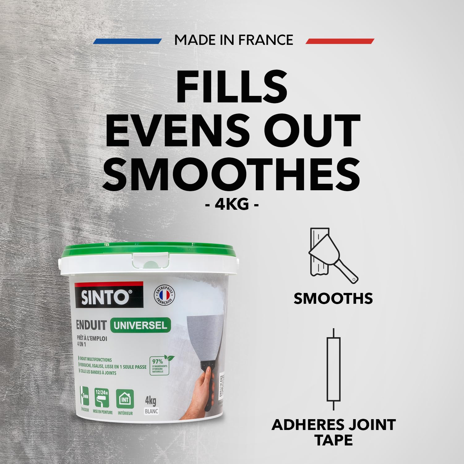 SINTO, Universal Paste Filler, Fills, Levels, Bonds, and Smoothes, Ready to Use, Indoor Use, Professional Technique - Image 2