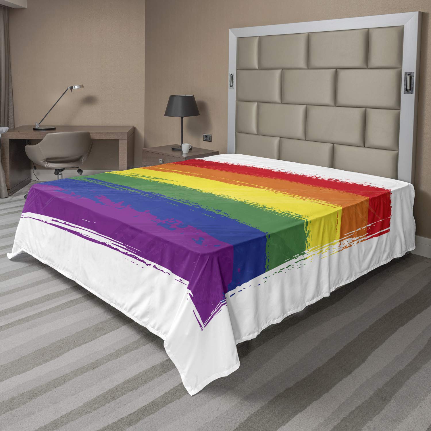 Ambesonne Pride Flat Sheet, Watercolor Design Gay Bisexual Pride Rainbow Flag Love Wins Illustration, Soft Comfortable Top Sheet Decorative Bedding 1 Piece, California King, Multicolor