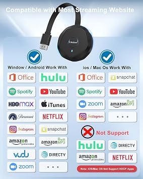 4K Wireless HDMI Miracast Dongle HDMI Adapter Transmitter Screen Mirroring Diaplay Streamer 5G/2.4 Hz Wireless Receiver for Video/Audio Transmission from Laptop PC Smartphone to TV Projector Monitor