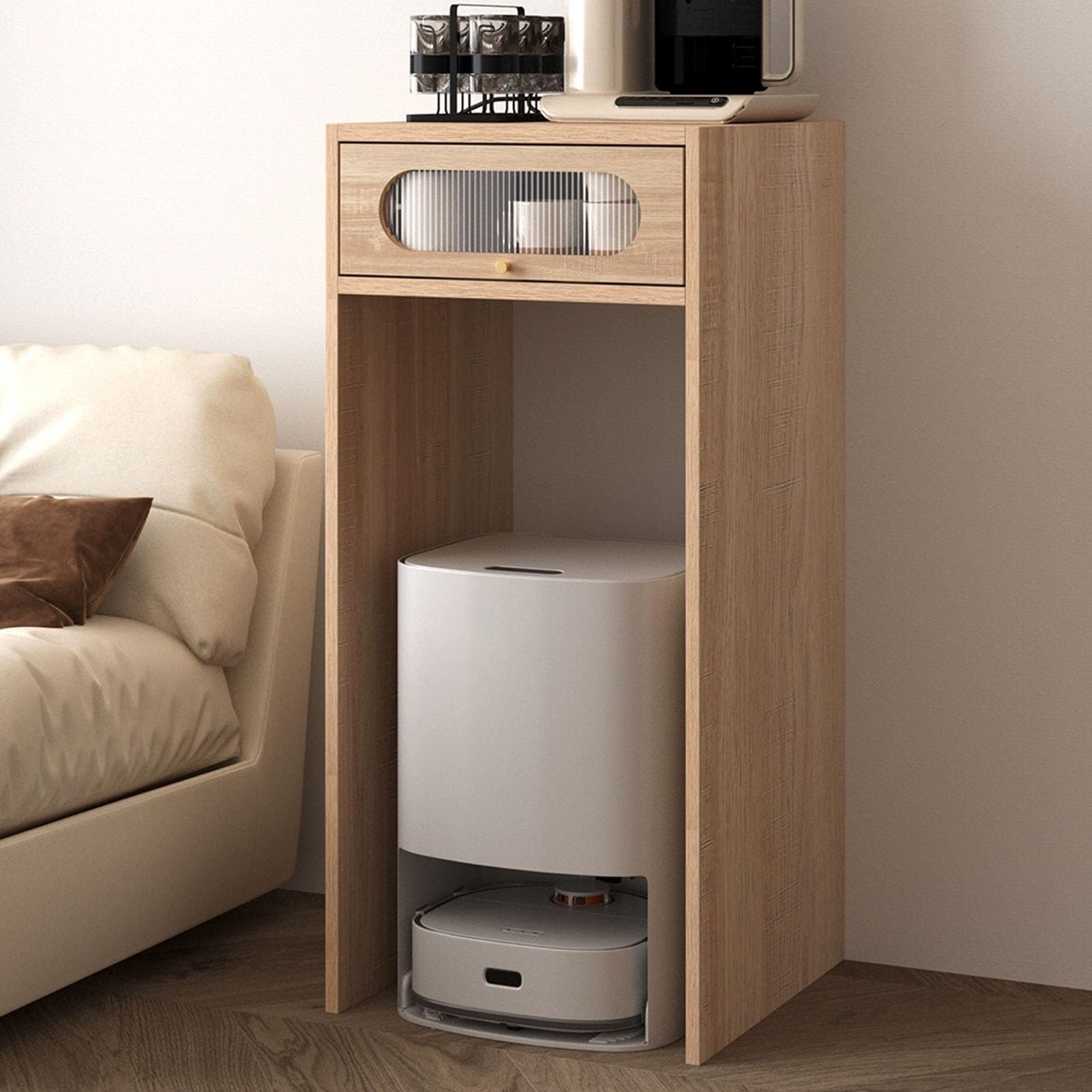 Support de rangement pour aspirateur robot armoire en bois pour salon