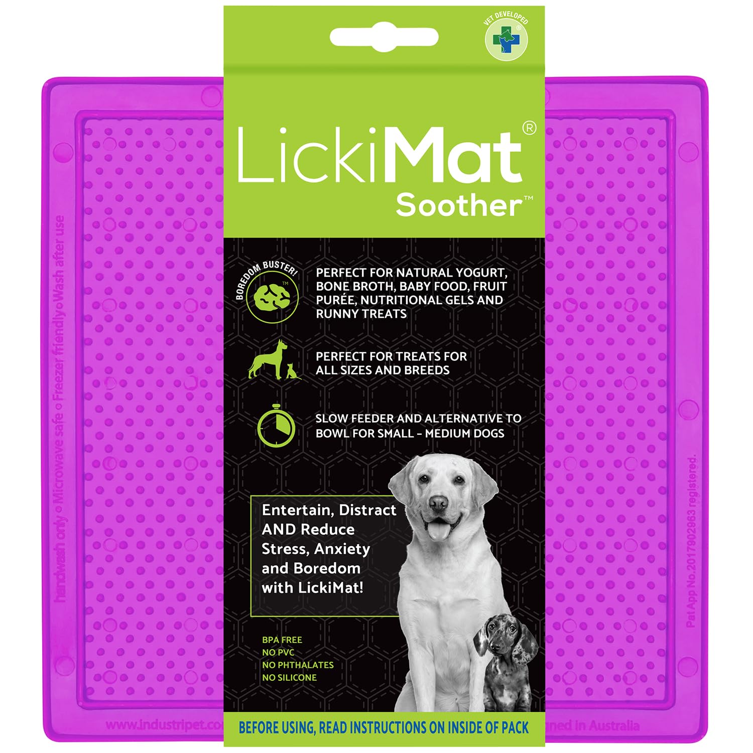 LICKIMAT Classic Soother, Dog Feeding Mat for Boredom and Anxiety Relief, Ideal for Food, Treats, Yoghurt or Peanut Butter, Lick Mats, Fun Alternative to a Slow Feeder Bowl, Purple โ image 1