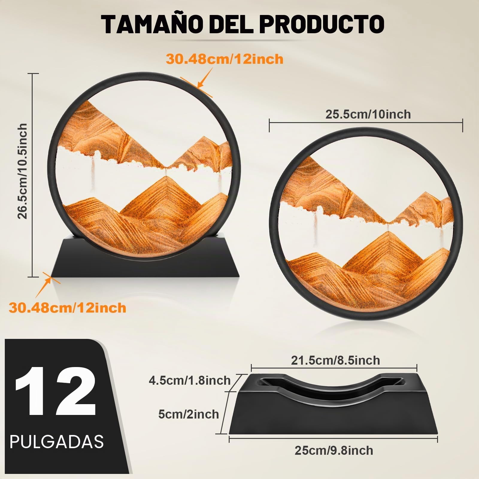 Wai Danie Cuadros de arena para girar en 3D Sandscape el arte de arena en aguas profundas pintura arena regalos de reloj arena decoración astética oficina salón escritorio adultos niños (Dorado12)