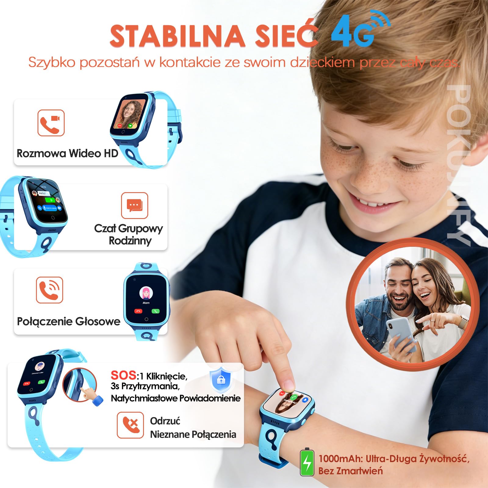 4G Smartwatch dla Dzieci dla Chłopców Dziewczynek - GPS Tracker