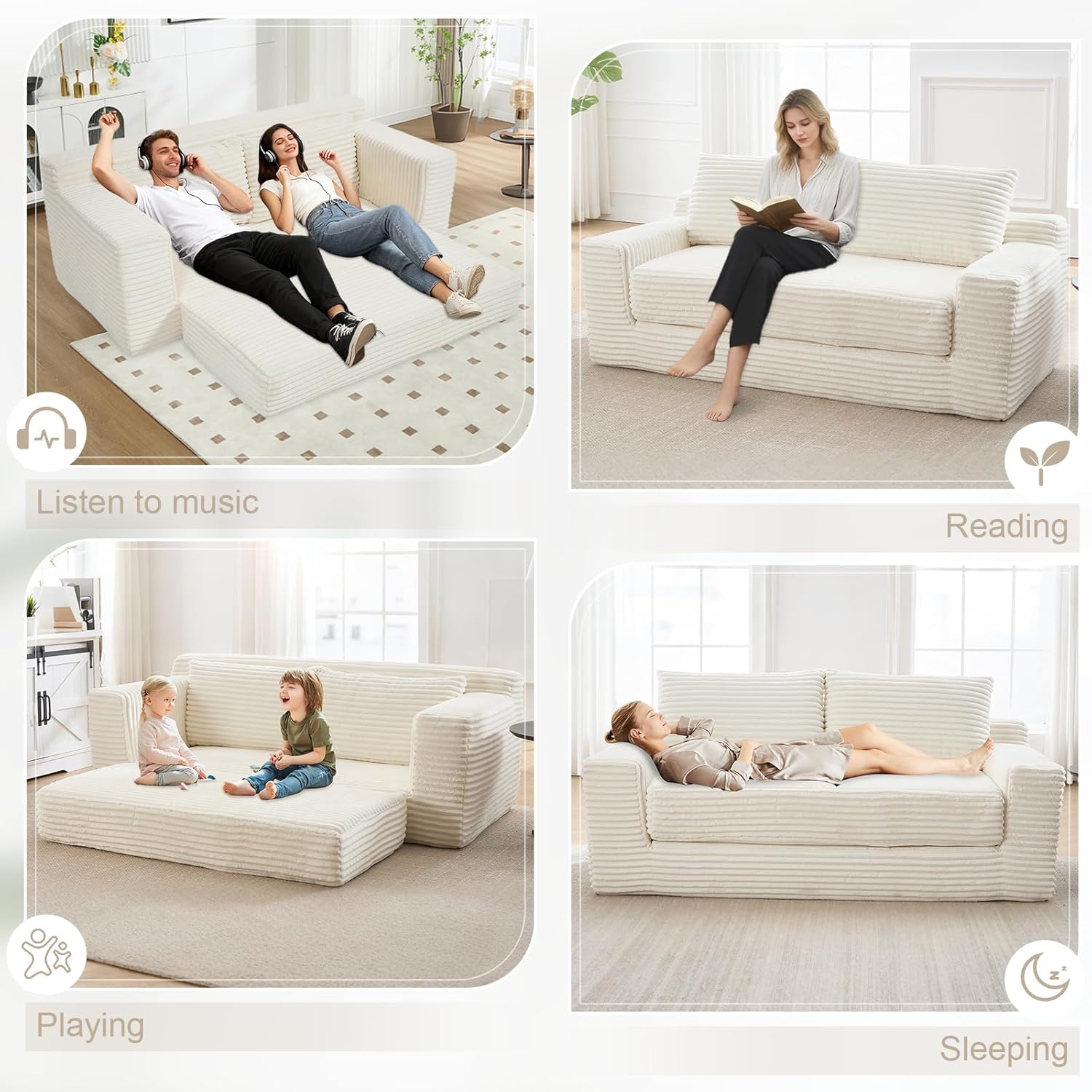 GNIXUU 71" Corduroy Cloud Loveseat Sofa, 2 in 1 Convertible Sleeper Sofa with Fixed-Shape Frame, Comfy Folding Boneless Love Seat Couches for Living Room, Apartment, Small Spaces Beige