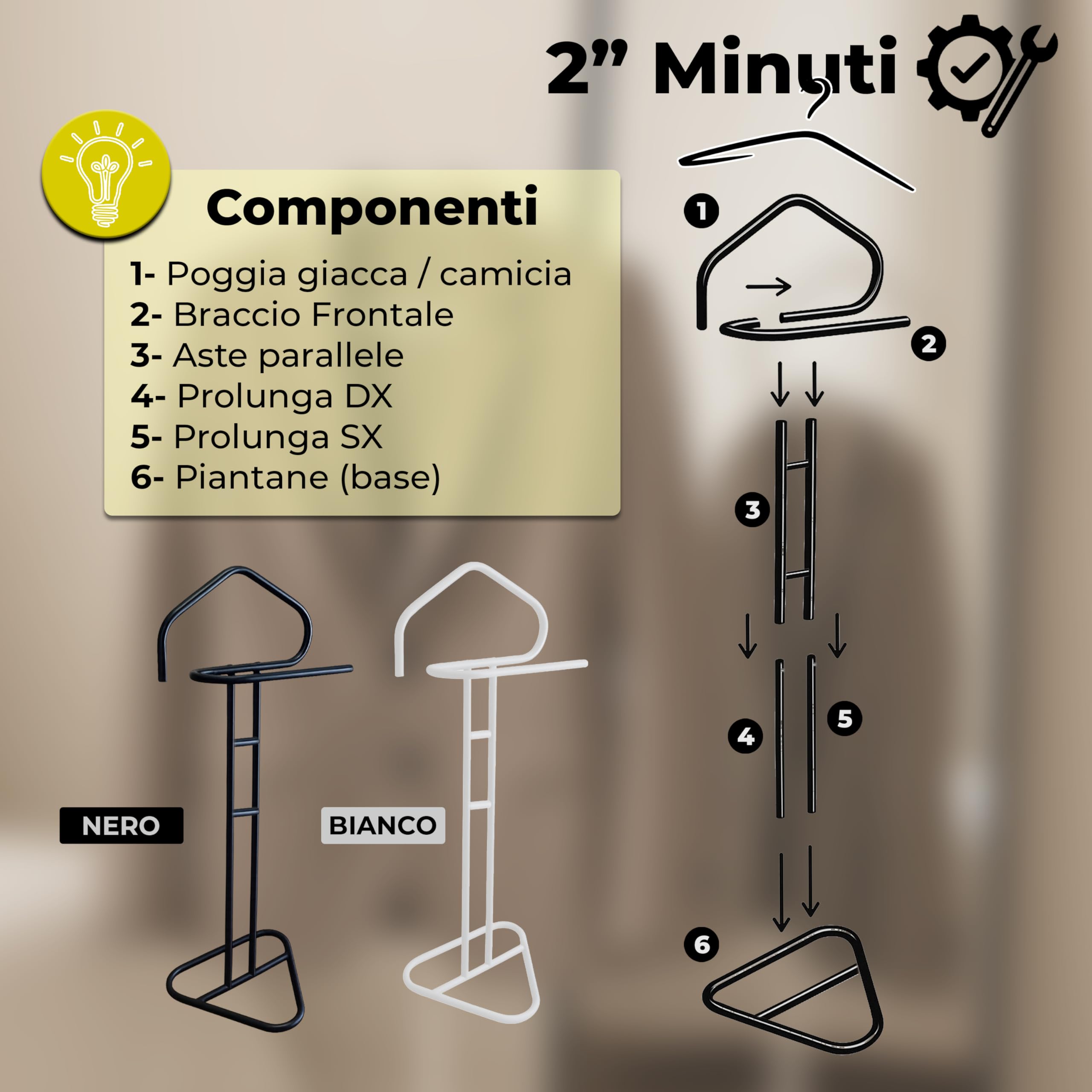 MAKA Servo Muto da Camera in Metallo, Porta Abiti Alto 110 cm, Omino Appendiabiti da Camera Letto, Uomo Morto Appendiabiti, Porta Vestiti per B&B, Hotel, Ostello, Indossatore Abiti da Terra (Bianco)