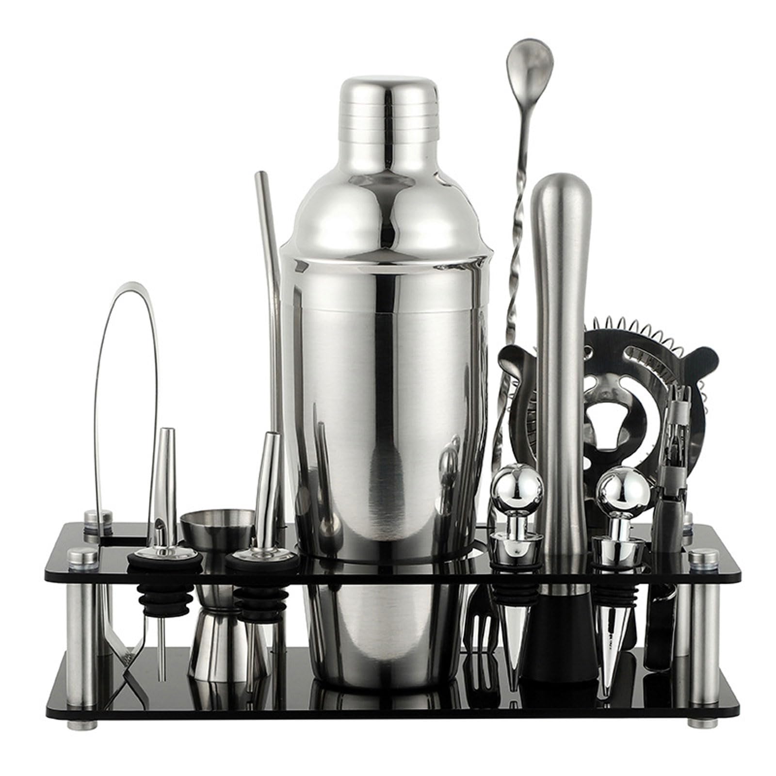 Coctelera para Cócteles Kit 23 piezas Coctelera de Acero Inoxidable Con Soporte acrílico Profesional Barman Herramientas con Mortero de Cóctel CucharaCóctel Recetas para Mezclar Bebidas,Barra,hogar