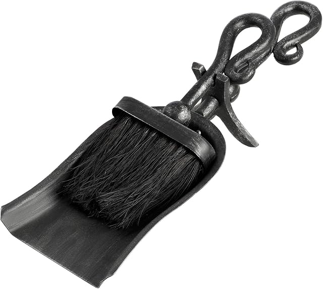 Black Brushed Steel Hearth Tidy Brush Set Loop Top Handle Fireplace Accessory