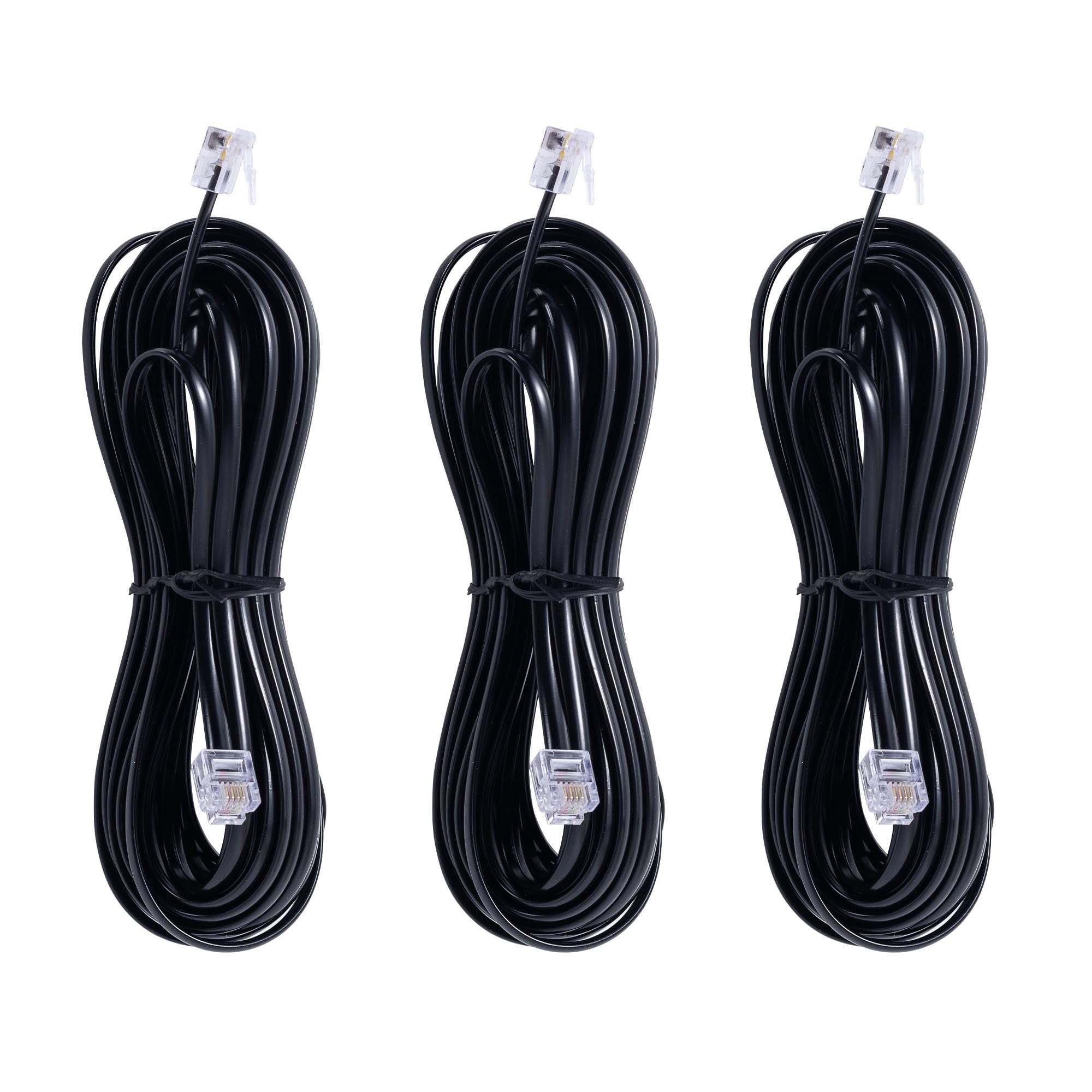 TOYAYAYO 3Pack RJ11 Cable Phone Cord for Landline 25ft Telephone Cord Phone Line Cord RJ11 6P4C Male to Male for Landline Phone and Fax -(Black-25Feet
