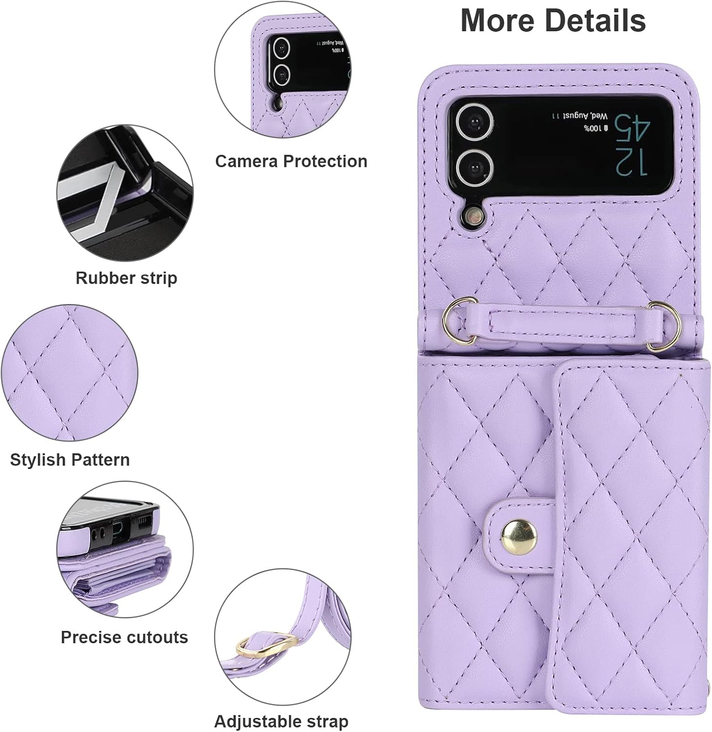 KIHUWEY Crossbody Wallet Case for Samsung Galaxy Z Flip 4, Purse with Credit Card Slot Holder RFID Blocking PU Leather Adjustable Lanyard Detachable Strap Wrist for Women (Purple)