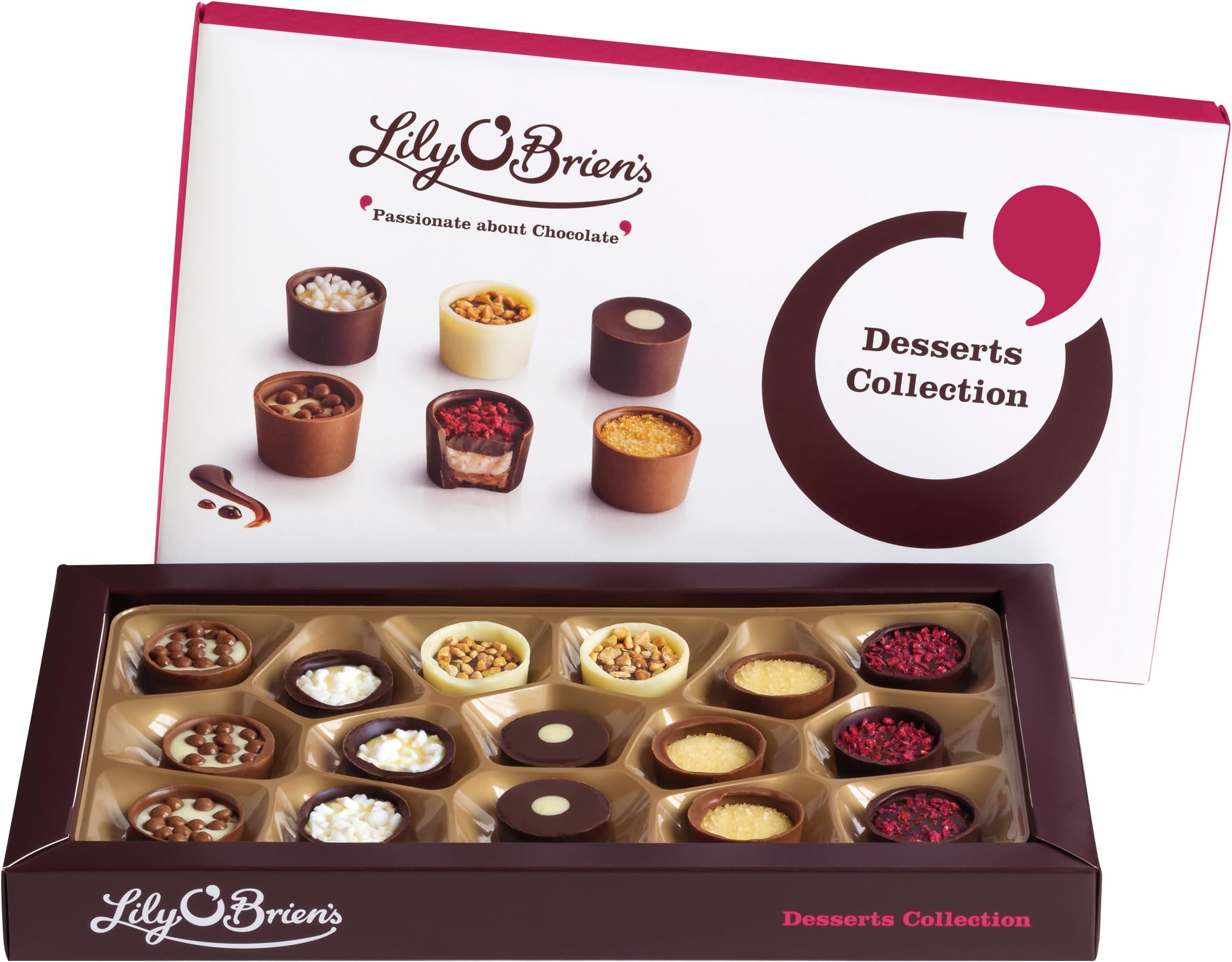 Lily O'Brien's Desserts Collection 210g - 16 Assorted Chocolates from 6 Dessert Inspired Recipes - Present, Sharing Box, Gift, Thank You Teacher