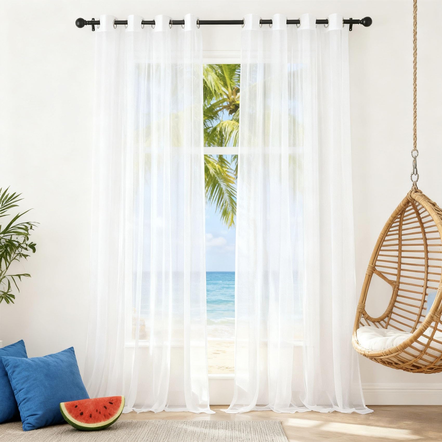 Cortinas visillo con ojales de 164 x 245 cm, cortina blanca fina para cocina y comedor