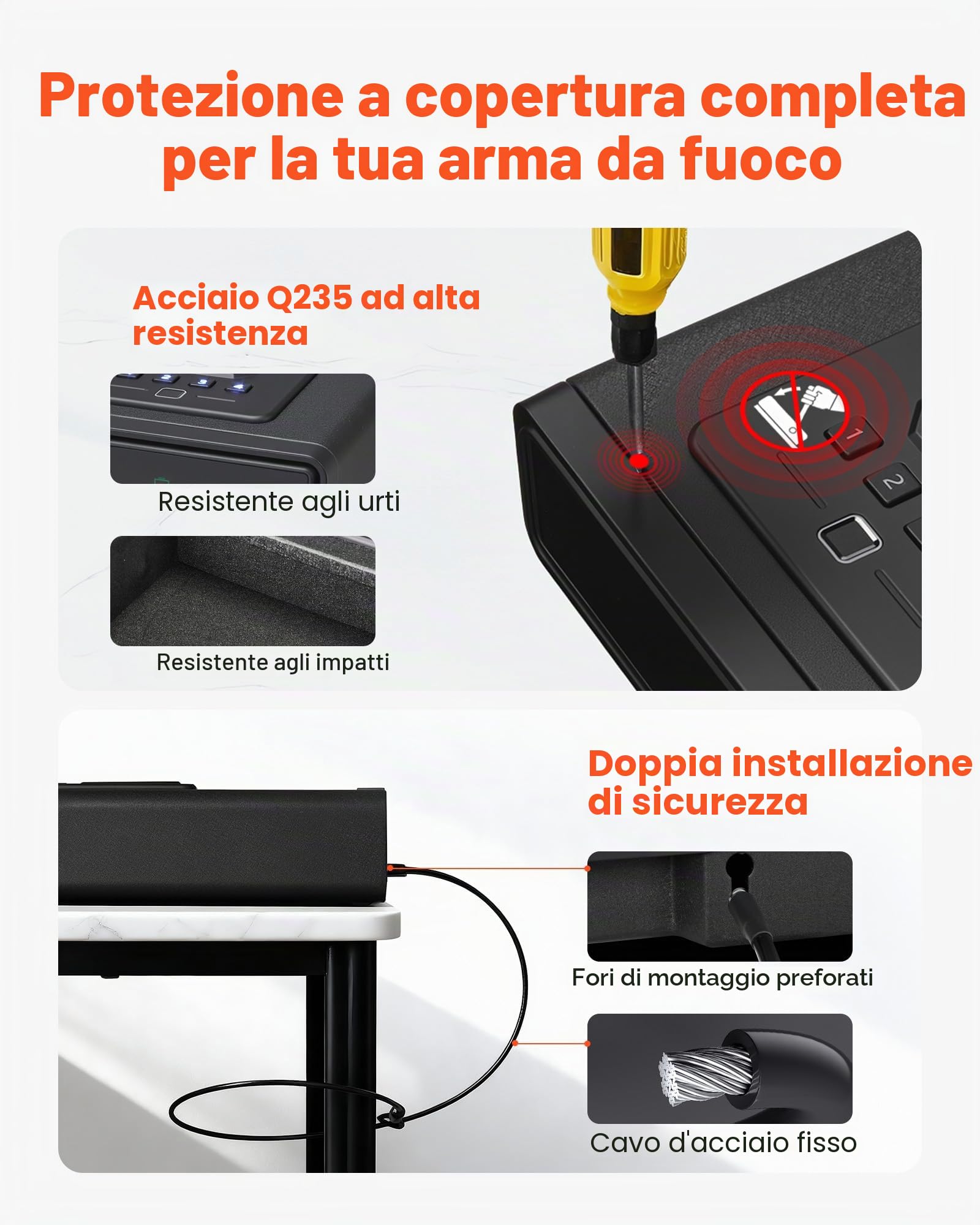 VEVOR Cassaforte per Armi con Impronta Digitale Password Chiave Cassetto ad Accesso Rapido a 3 Metodi, Cassaforte per Pistole con Schermo per 2 Pistole e Caricatori, Ricarica Wireless, Nero