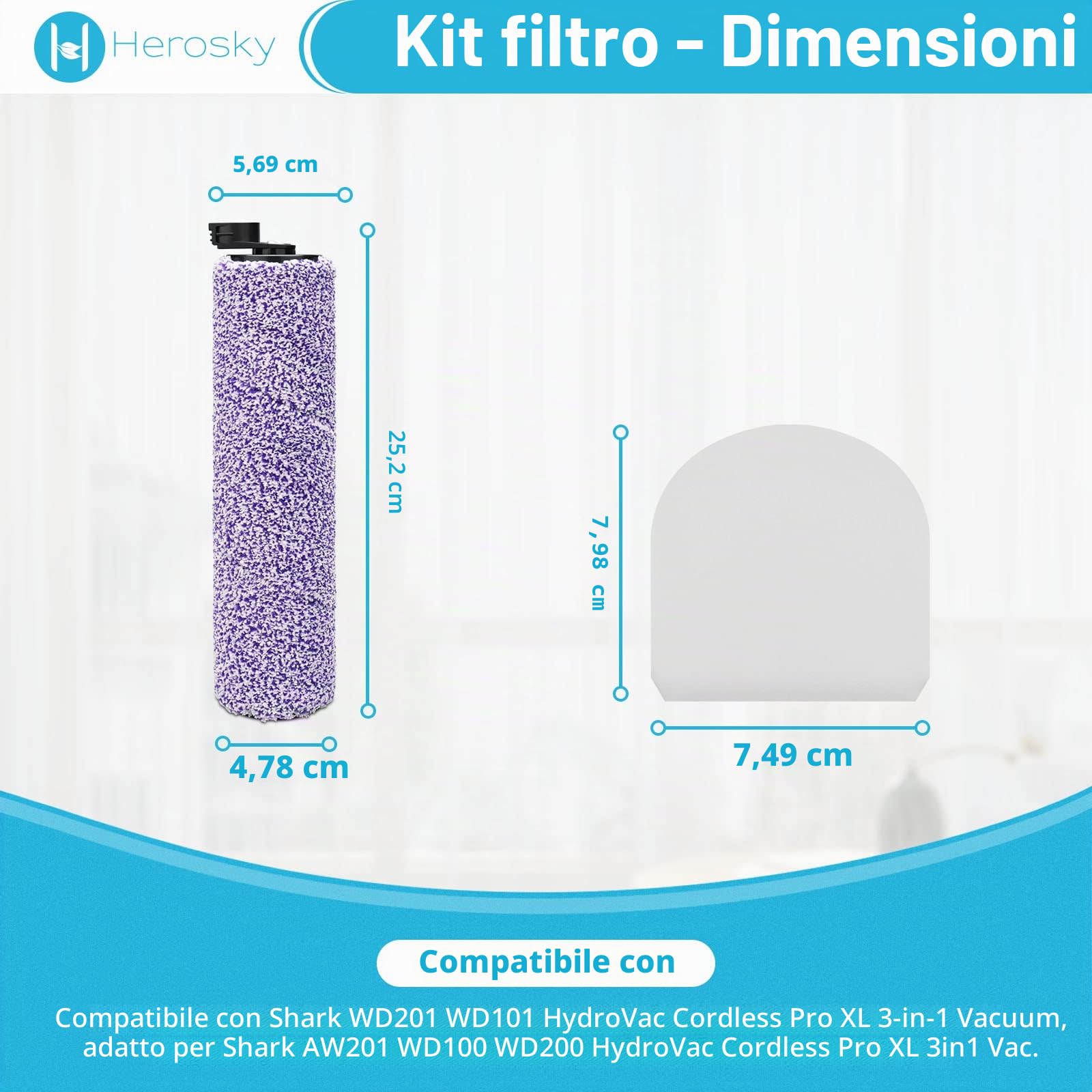 Kit spazzola e filtro per aspirapolvere Shark WD101 HydroVac XL 3 in 1, adatto per Shark AW201 WD201 WD100 WD200 HydroVac Vacuum, confrontare la parte WDFF1 WDB1