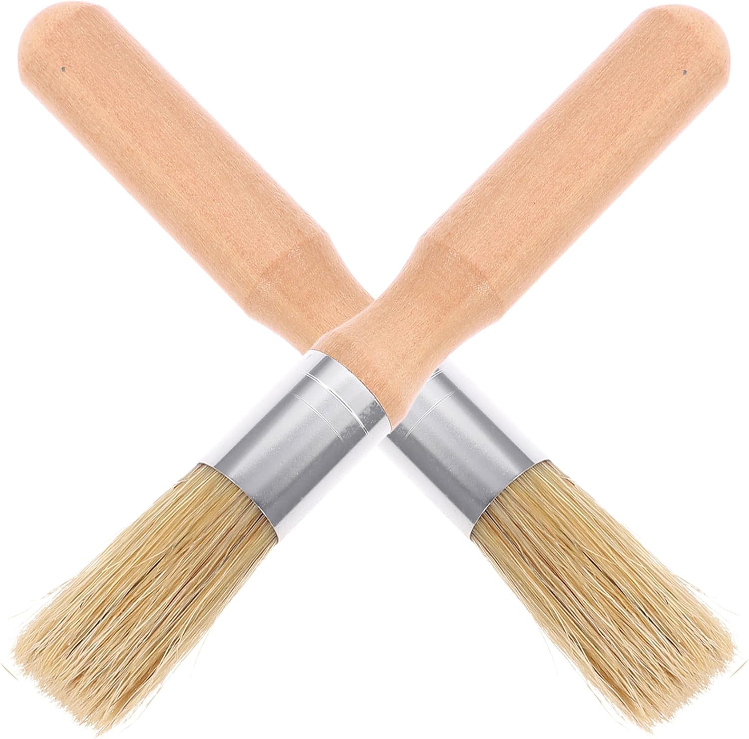 2pcs Round Head Wooden Handle Stencil Brush Oil and Acrylic Painting Bristle Brush Small Artist for Arts and Crafts