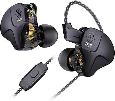 CCZ DC03 IEMs for Gaming with Mic, 1DD HiFi Headphones in Ear Monitors for Singers Musician, Deep Bass Sound Noise Cancelling Wired Gaming Earbuds, IEM Earphones with Detachable CableBlack, with Mic