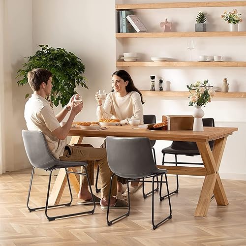 Miniatura 7 de Waleaf Juego de 4 taburetes de bar de 26 pulgadas, taburetes de bar de altura de mostrador con respaldo, taburetes modernos de piel sintética con