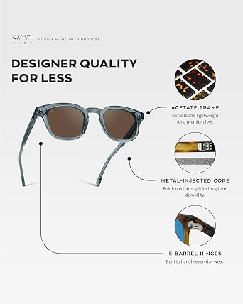 WearMe Pro Clark Men's Polarized Sunglasses, Retro Keyhole Square Design