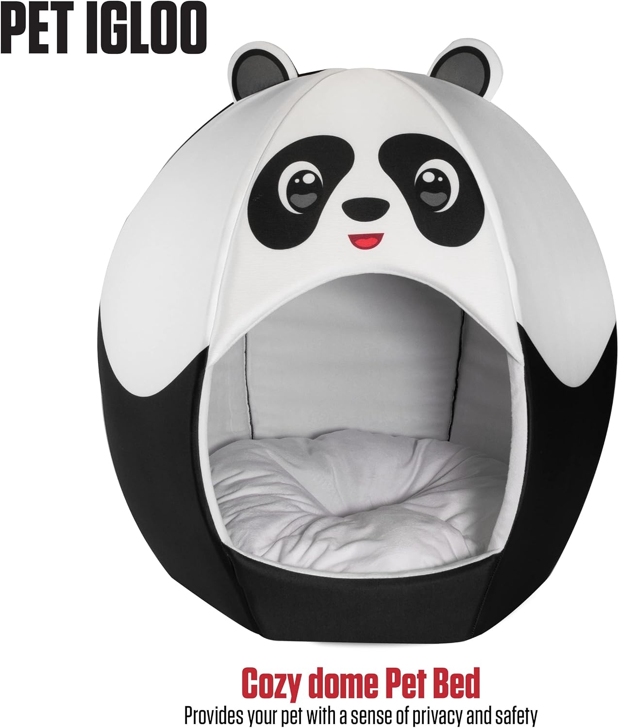Maccabi Art Panda Theme Dog Bed - Cute Igloo Style Pet Bet - Fits Medium Dogs, Puppies, Cats - Pillow Insert with Plush Lined Interrior, Non-Slip Igloo Design - 25 x 25 x 22