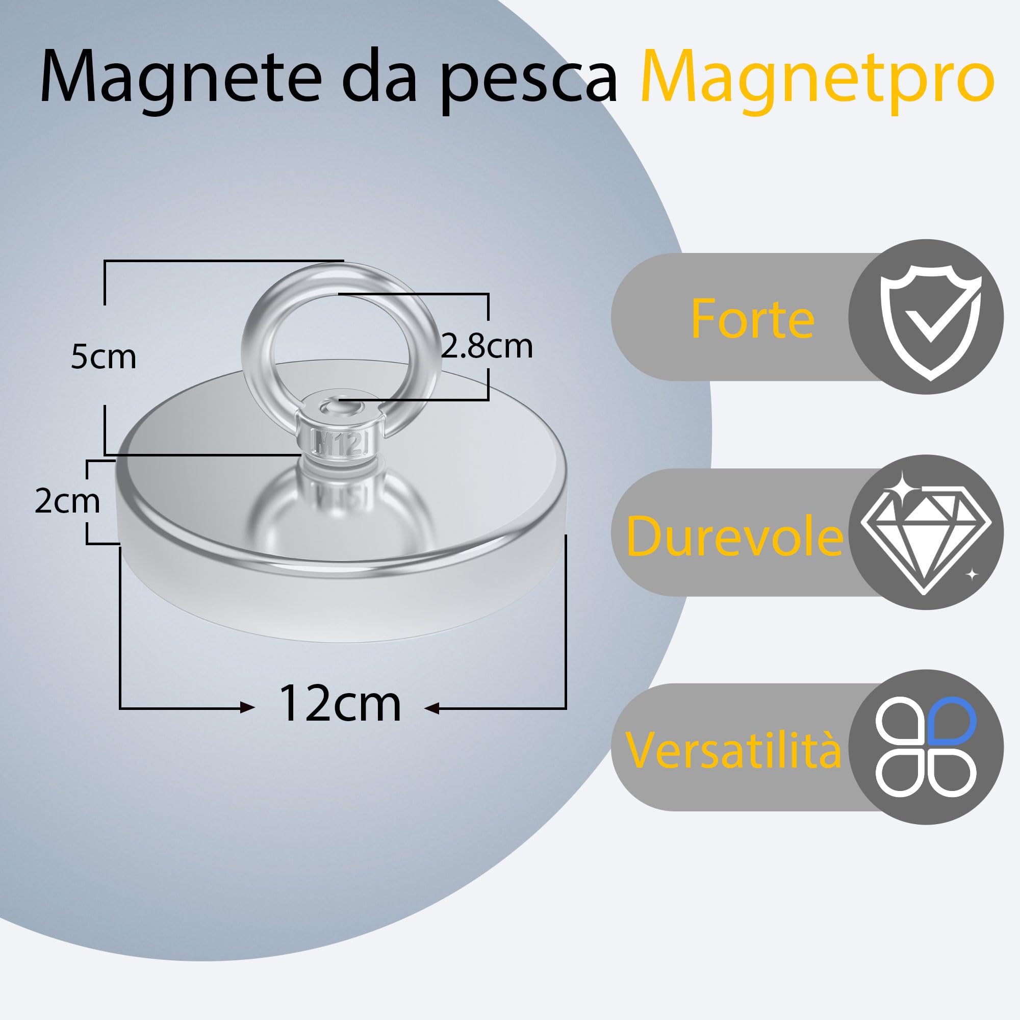 Magnetpro Magnete da pesca con forza di trazione superiore a 770 kg, magneti al neodimio resistenti con occhiello, diametro 120 mm calamita per pesca magnetica, caccia, recupero nel fiume