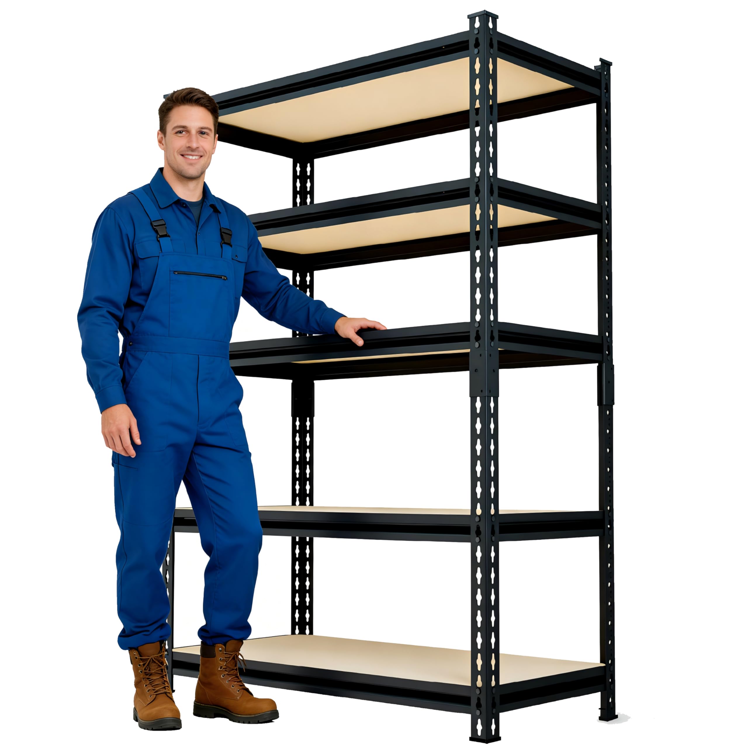 60" H x 28.03" W x 12" D Utility Shelves for Kitchen Pantry: 5-Shelf Storage-Rack Adjustable Metal+Wood Steel Stand Closet/Garage Shelving Unit Organizer System for Basement, Small (Black)