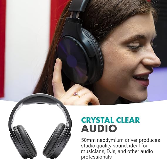 Movo MH-100 Hi-Fi Studio Headphones with Microphone - Wired Over Ear Headphones for Gaming and Music with 3.5mm and 6.35mm Input - Comfortable Headphones with Mic - Perfect Podcast Headphones for PC