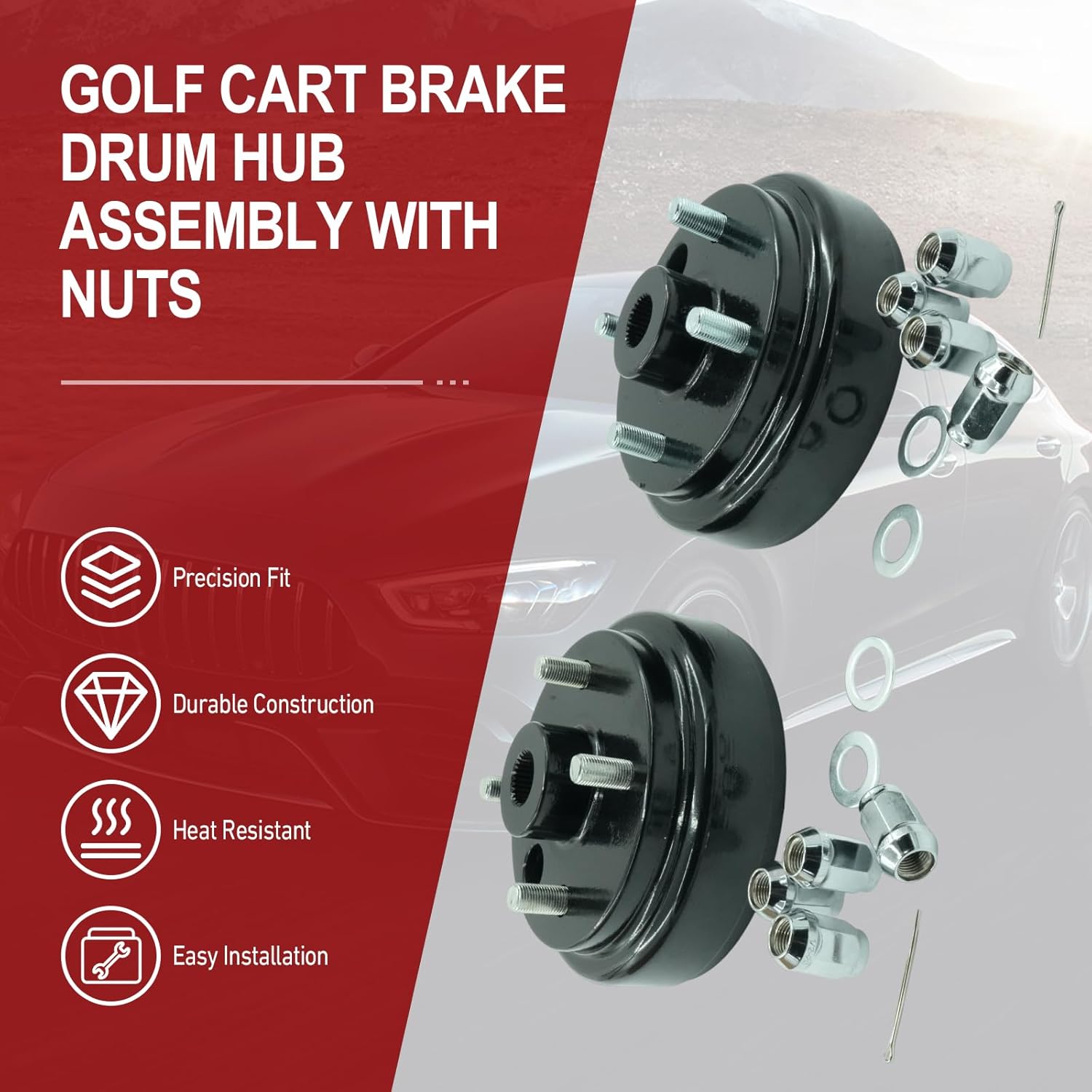 2-Pack Golf Cart Brake Drum Hub Assembly Compatible with EZGO 1992-Up 4-Cycle Gas Engines 1 Inch Large Hole 30 Teeth Replaces OE 21807G1 21807-G1 41843-94