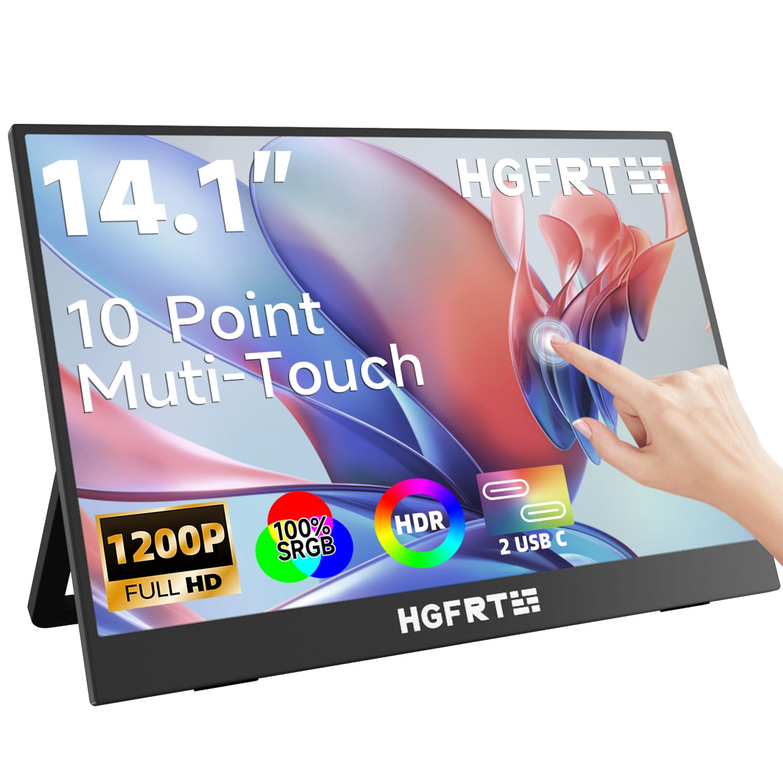 Portable Monitor Touchscreen 14 inch,FHD 1200P IPS Touch Screen Monitor,USB-C HDMI External Portable Monitor for Laptop/PC/Mac/Phone/Xbox,with Kickstand Ultra-Slim Second Screen for Laptop