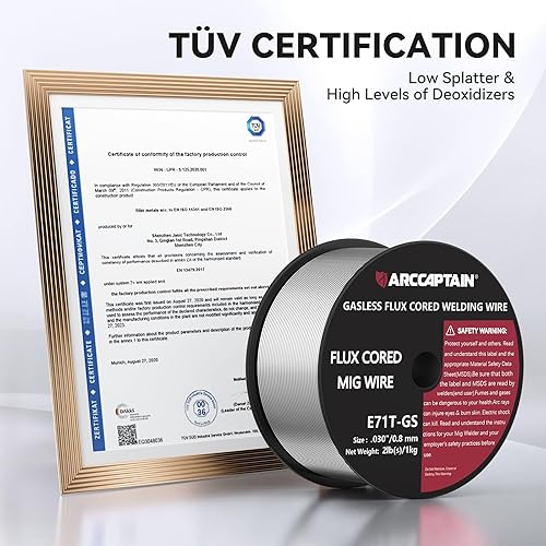 Miniatura 6 de ARCCAPTAIN Alambre de soldadura de núcleo de fundente .030, E71T-GS Mig Alambre de soldadura Carrete de 2 libras de acero al carbono suave sin gas
