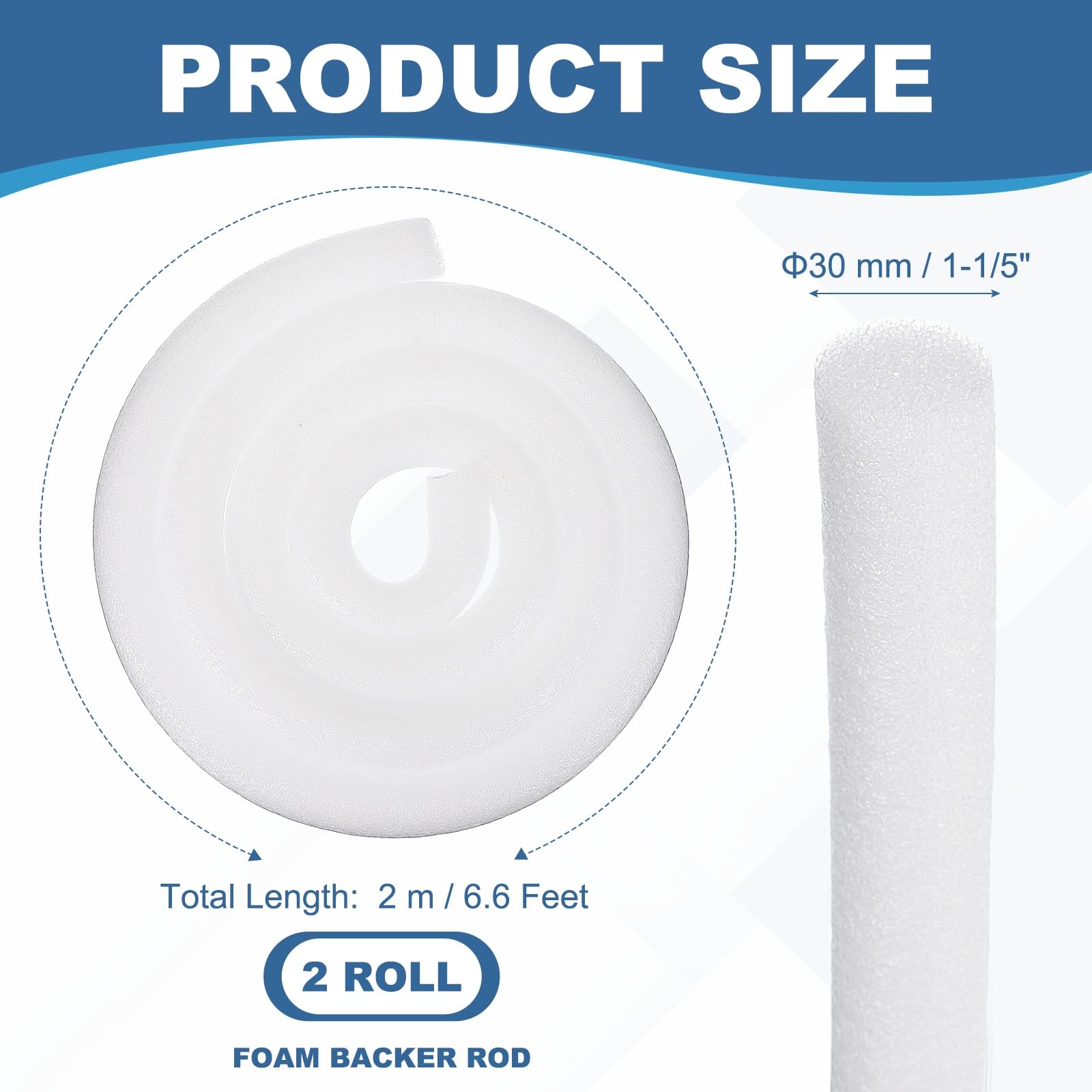 PATIKIL 1-1/5 Inch x 7 Feet Backer Rod for Gaps and Joints 2 Roll Foam Rope Caulk Crack Joint Filler Roll Seal Weather Strip for Home Construction Car White - Image 2