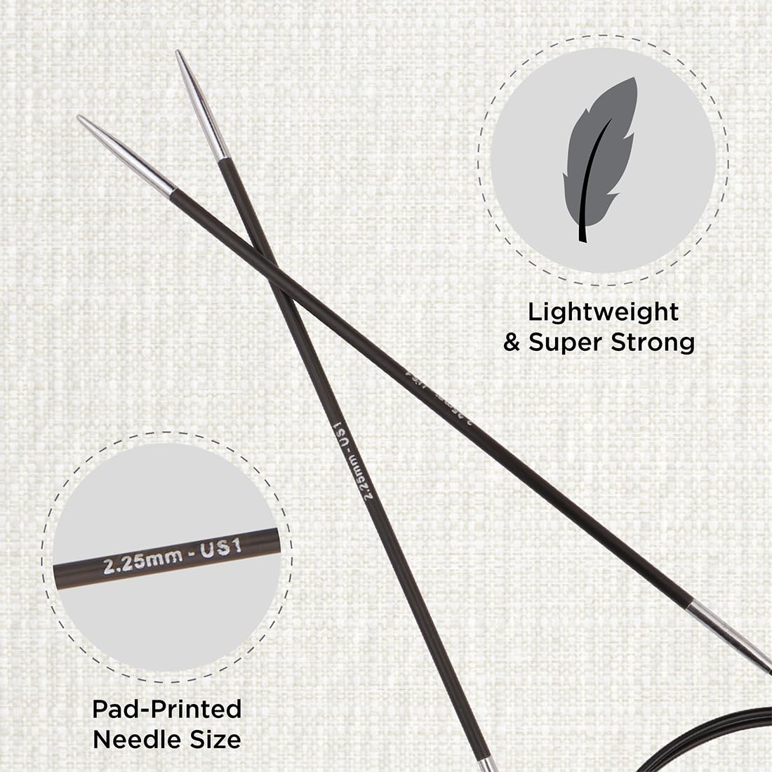 KnitPro Karbonz Fixed Circular Needles 24" (60cm), Black, 2.25 mm - Image 2