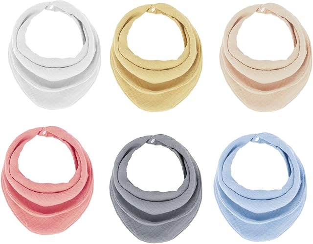 ANGNYA Baby Bandana Dribble Bibs, 6 Pack Super Soft and Absorbent Muslin Bibs with Adjustable Snap, Drooling Bibs for Unisex Newborns/Babies/Infants/Toddlers/Boys/Girls