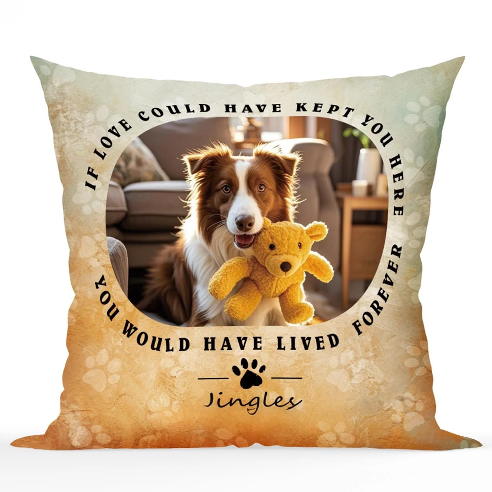 Bemaystar Personalised Dog-Memorial-Gifts Personalised Pillow with Pet Photo, Pet Memorial Gifts Pet Bereavement Gifts for Dog Cat (One Side)