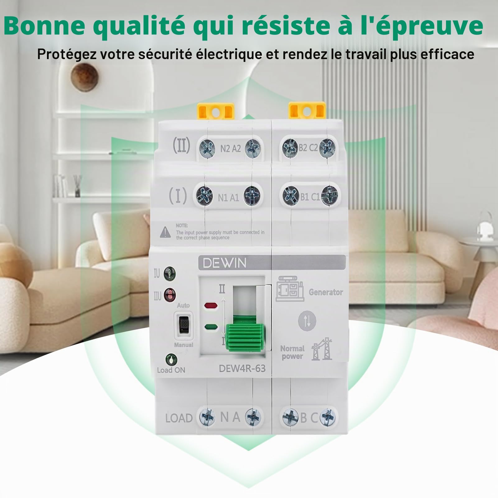 Commutateur de Transfert Automatique, 4P 63A 400V ATS Commutateur Automatique Commutateur Diarail Double Puissance Automatique Transfert Commutateur