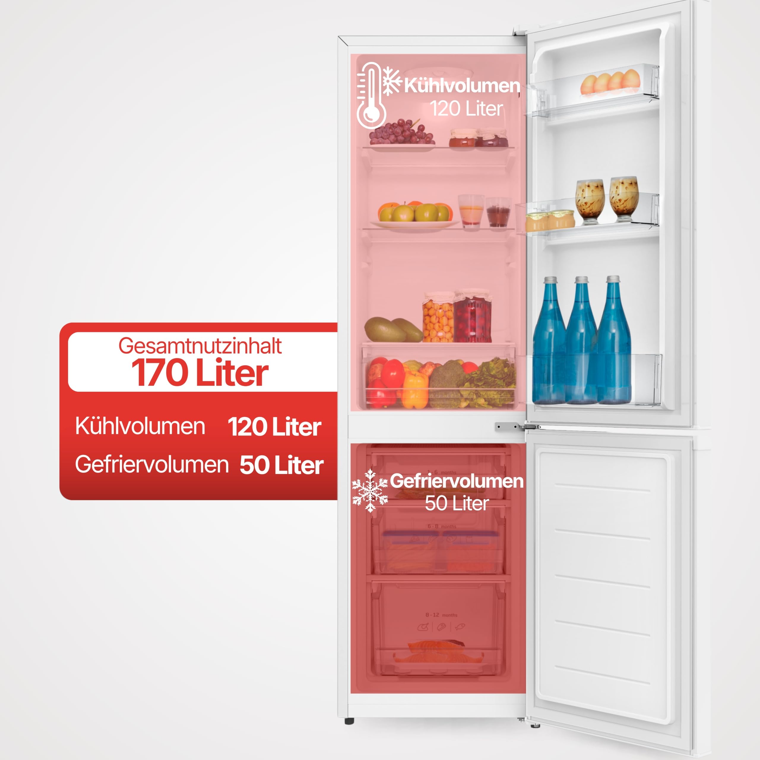 Amica Kühl‑Gefrier‑Kombination freistehend 151,8 x 44,4 x 53,6 cm 170 l Gefrierfach unten LED‑Innenbeleuchtung AKG 3850 W – Kühl Gefrierkombination Weiß