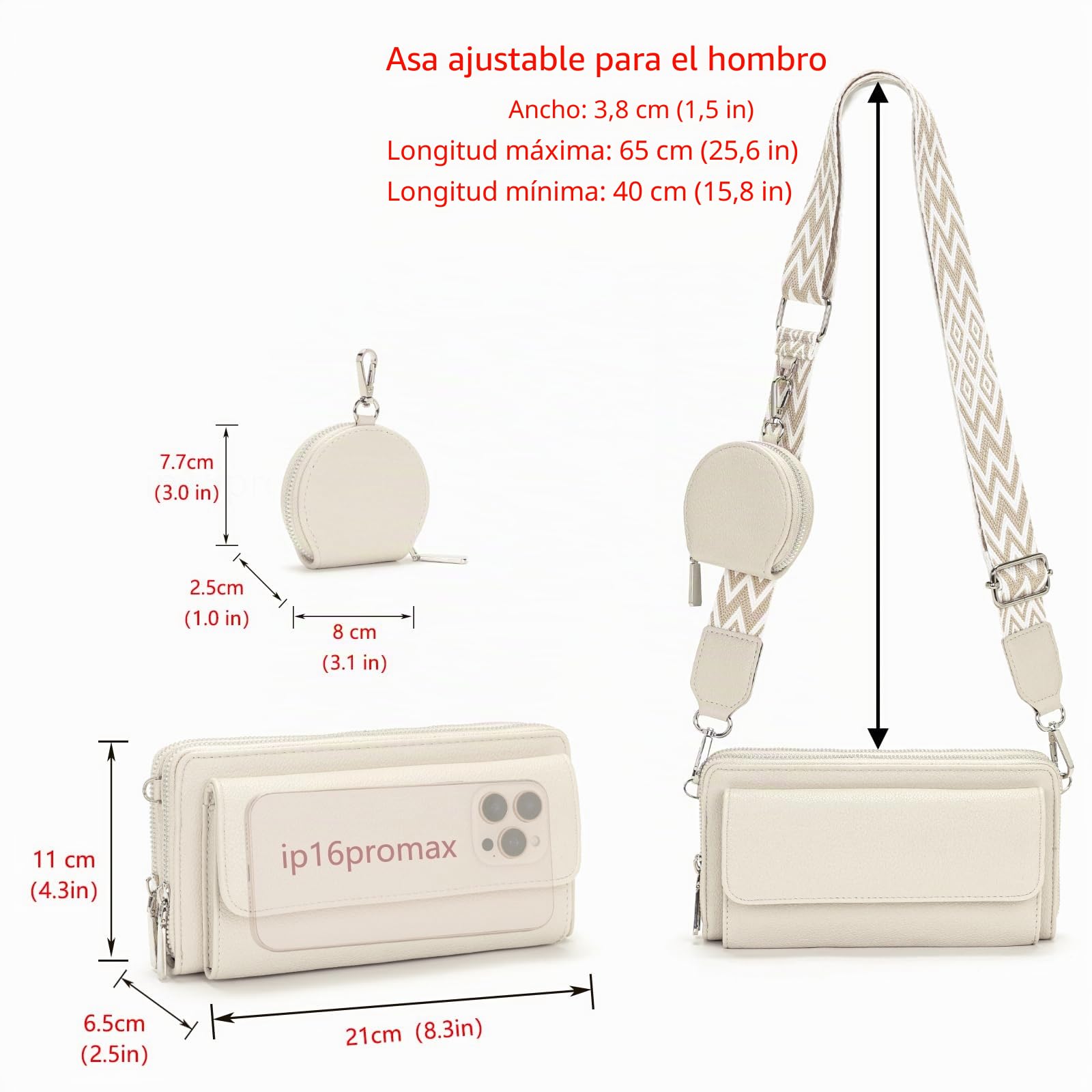 Snmoec Bolso para movil Mujer Bandolera Bolso Mujer con Bolsillo para Monedas y Ranura para Tarjetas Beige