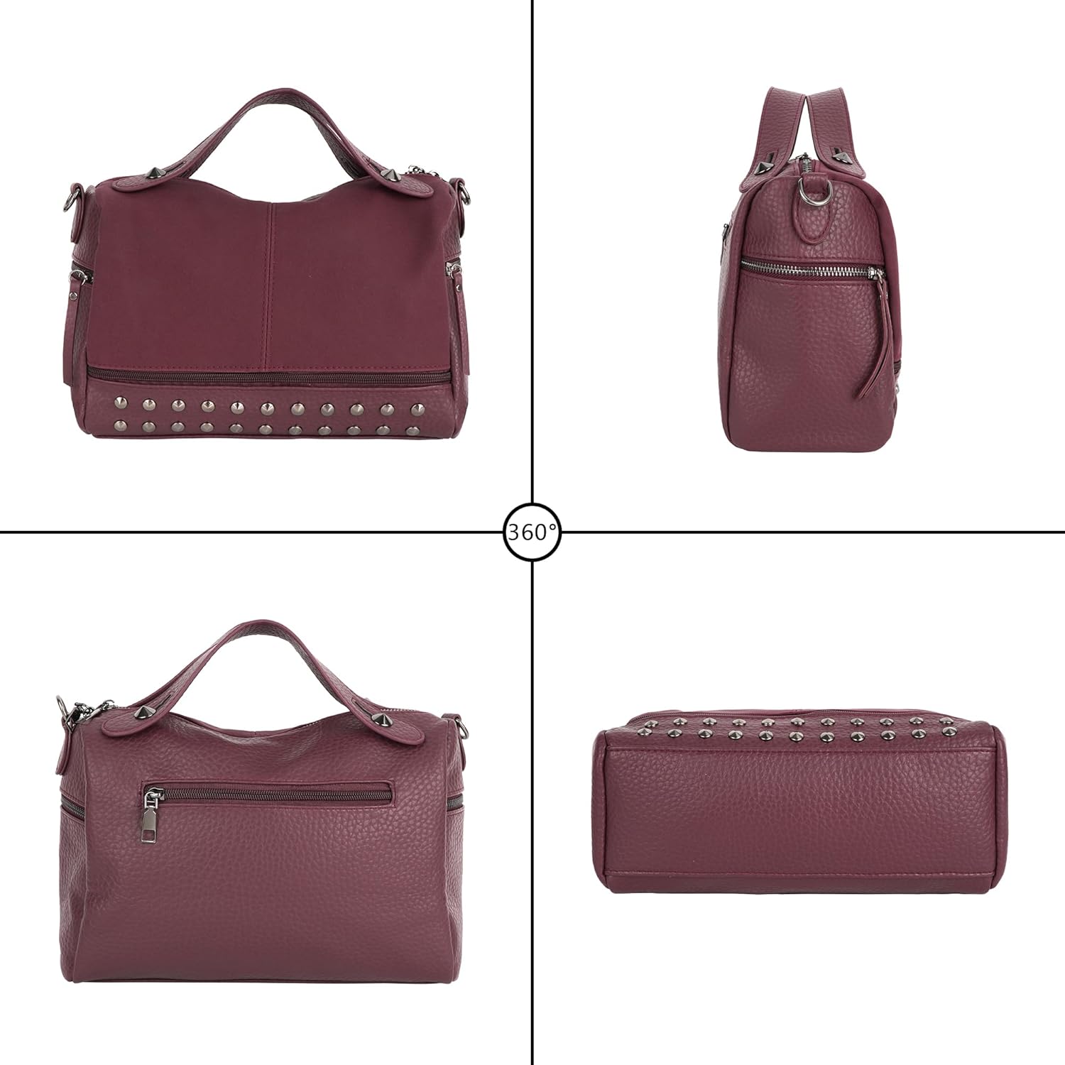 Women Large Punk Shoulder Top Handle Bag Purse Rivet Hobo Handbag Leather Satchel Tote Crossbody Bag