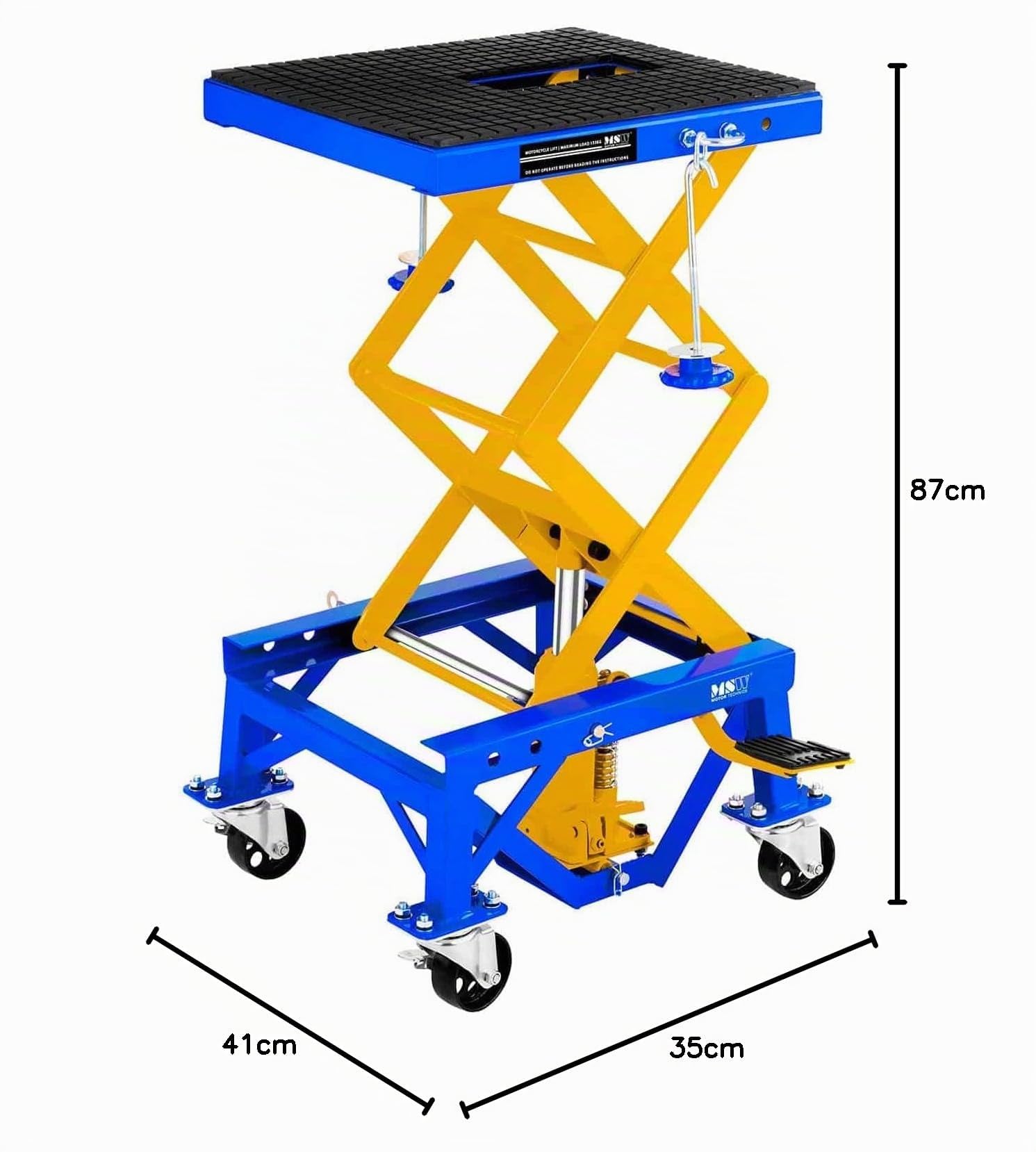 MSW Motor Technics Cavalletto Idraulico Alzamoto con Ruote (135 kg) Acciaio