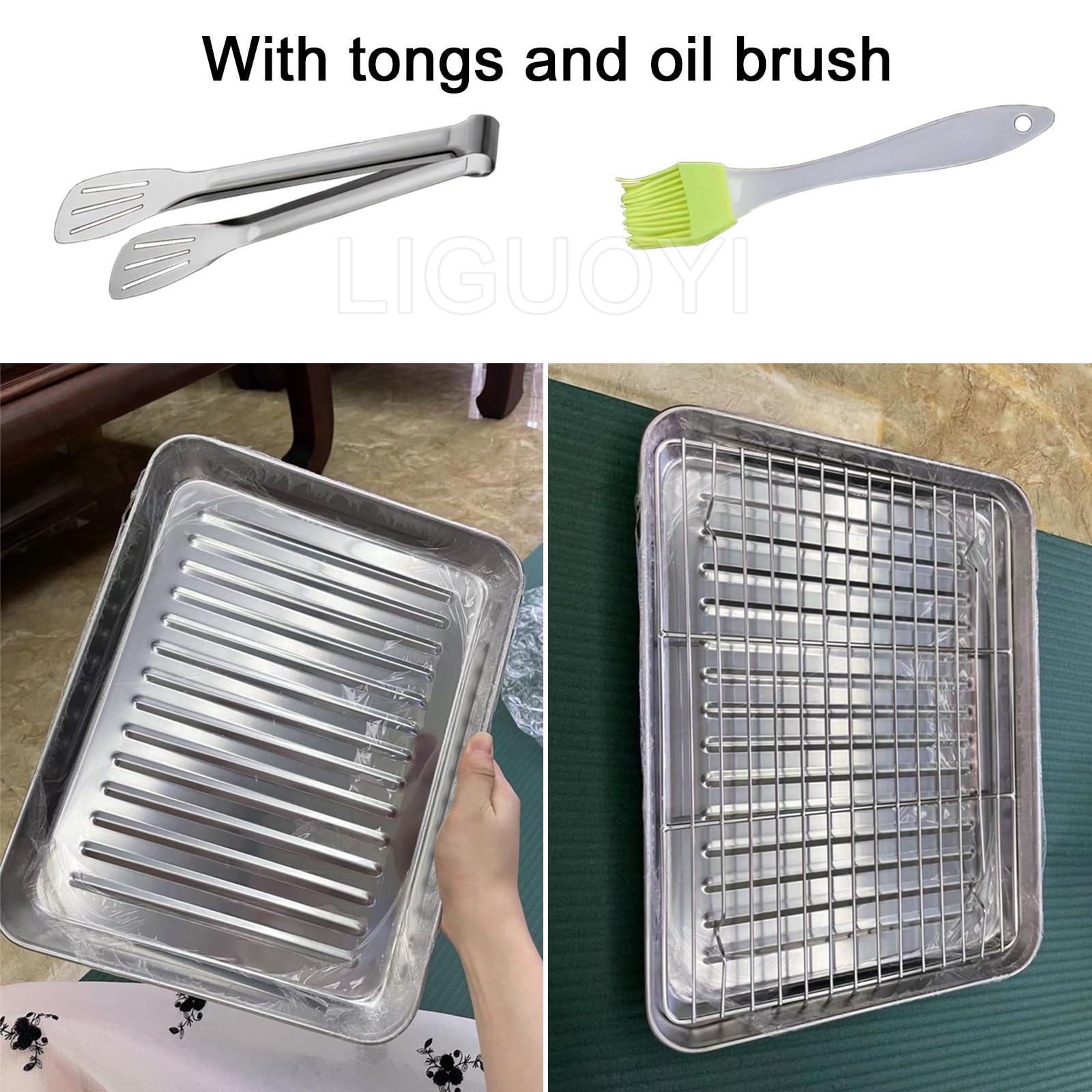 Bandeja Rectangular de Acero Inoxidable para Horno. Bandeja Resistente con Rejilla para Enfriar. Bandeja de Cocina Antiadherente de Metal Resistente a la deformación con Clip (410