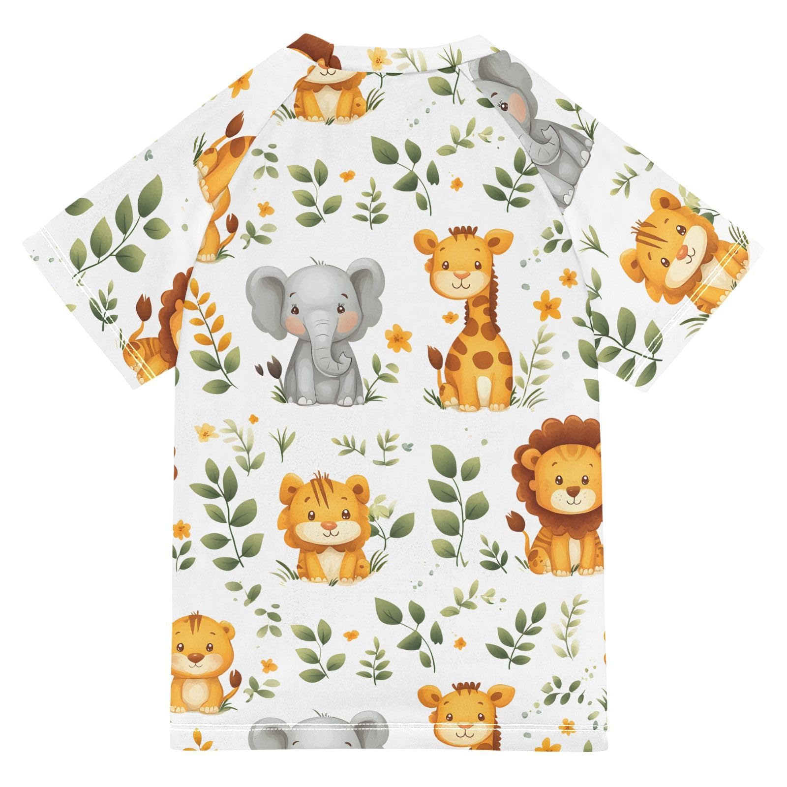 ALAZA Boys Swim Shirt Short Sleeve Rash Guard for Boys Girls UPF 50+ Cartoon Elephant Tiger 9-10T