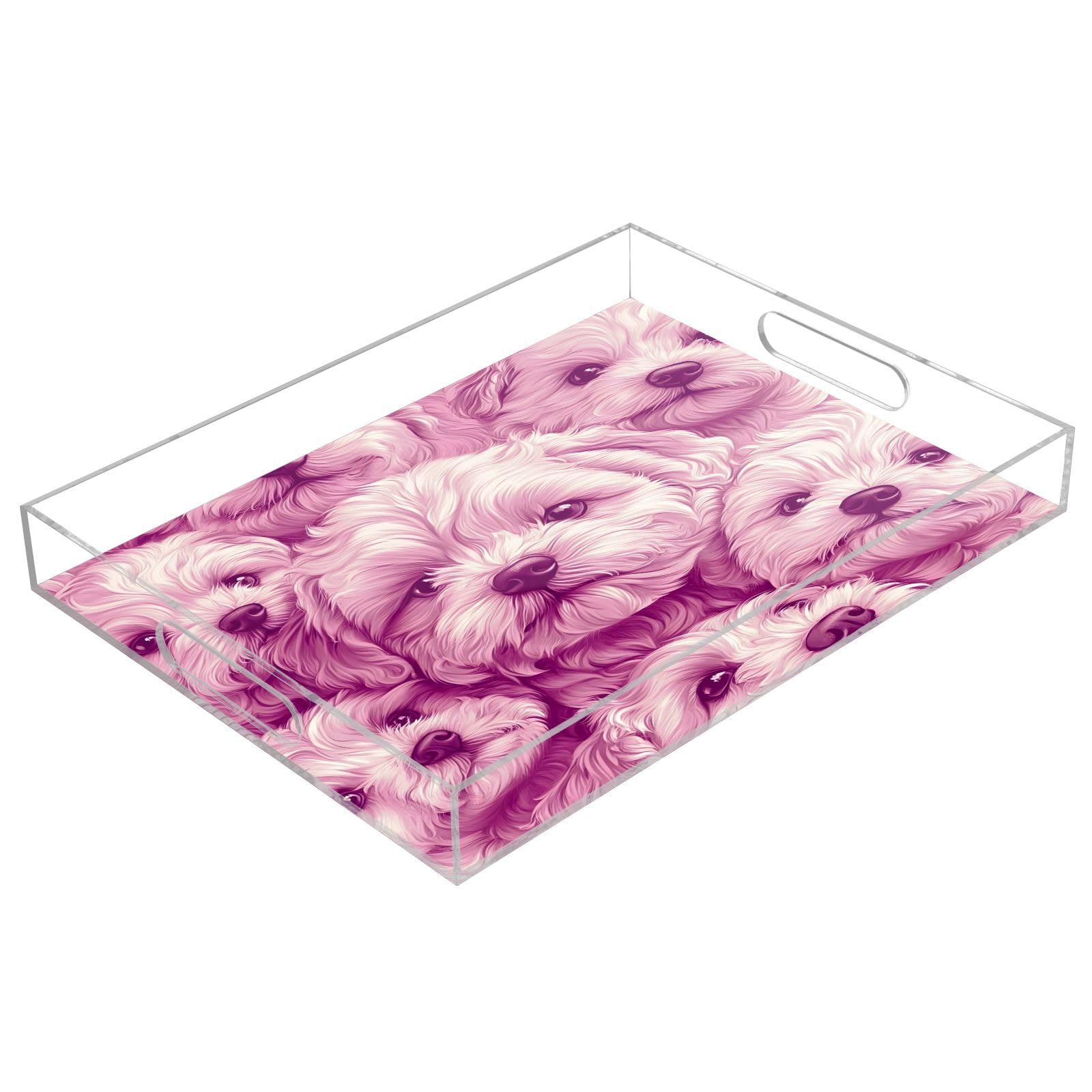 Msyxl Cute Dogs Serving Tray for Coffee Table, Decorative Acrylic Tray Cute Dogs Tray with with Handles for Breakfast, Ottoman, Countertop, 12x16 in