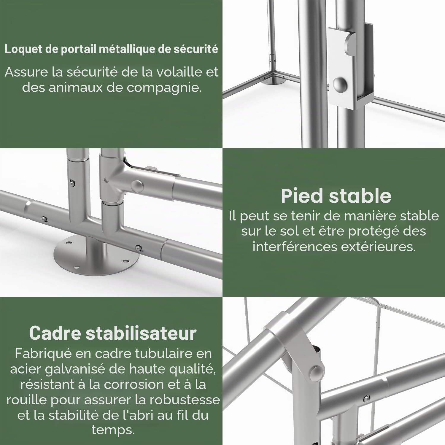 Poulailler 24 m² 3x8x2 m métal avec Serrure et Porte