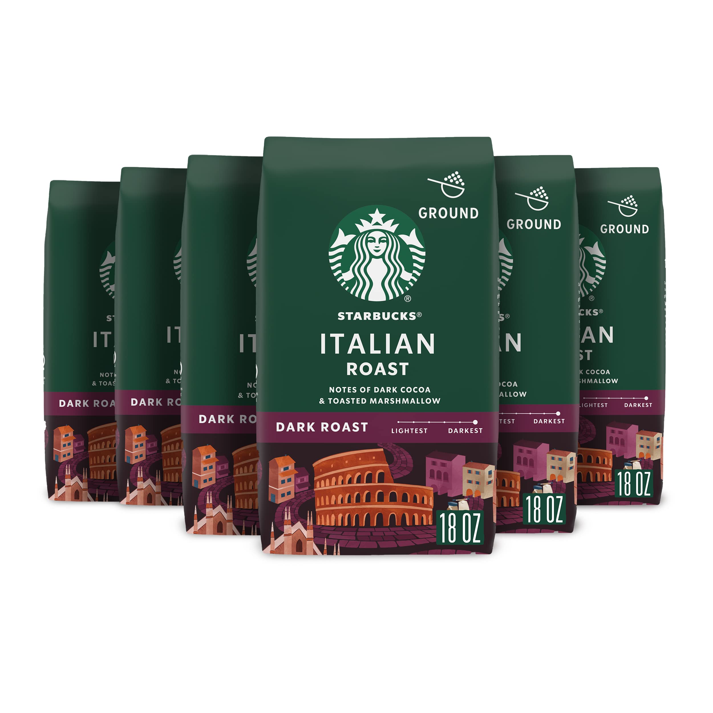 StarbucksGround Coffee, Dark Roast Coffee, Italian Roast, 100% Arabica, 6 bags (18 oz each)