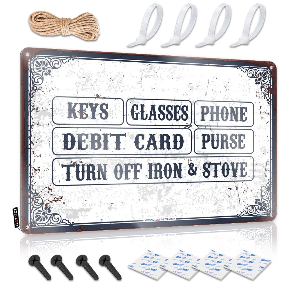 Adorable Funny Wall Signs Rustic Wall Poster, Statue Funny Quote Design For Beach Garage | Must Haves Anti-rust Metal Keys Glasses Phone Debit Card & Purse Turn Off Iron & Stove(30X40CM)