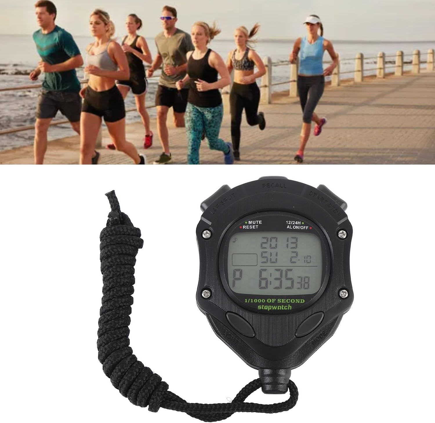 Naroote Digital Stopwatch Timer with Dual Record Storage 100 Records 1/1000 Second Precision 12/24H Calendar 2 Alarm Settings 9H59M59S Timer Nightlight for Athletes Training
