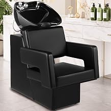 Salon Shampoo Bowl Chair, Backwash Chair Unit w/Ceramic Bowl, Black